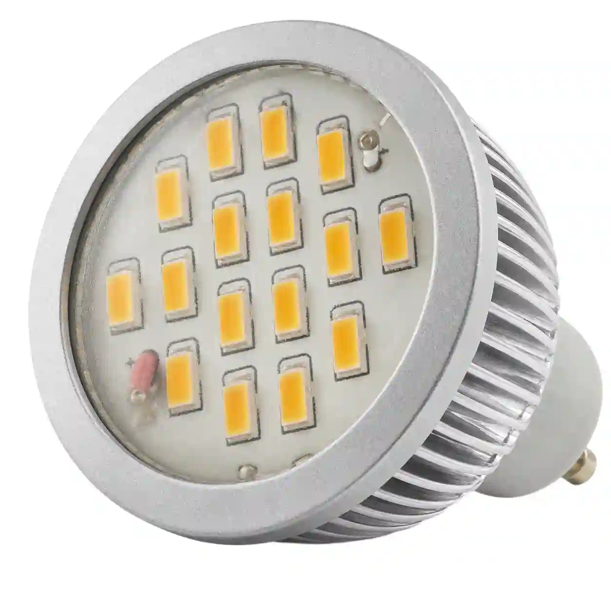 Detail matného krytu žárovky GU10 s prosvítajícími LED čipy